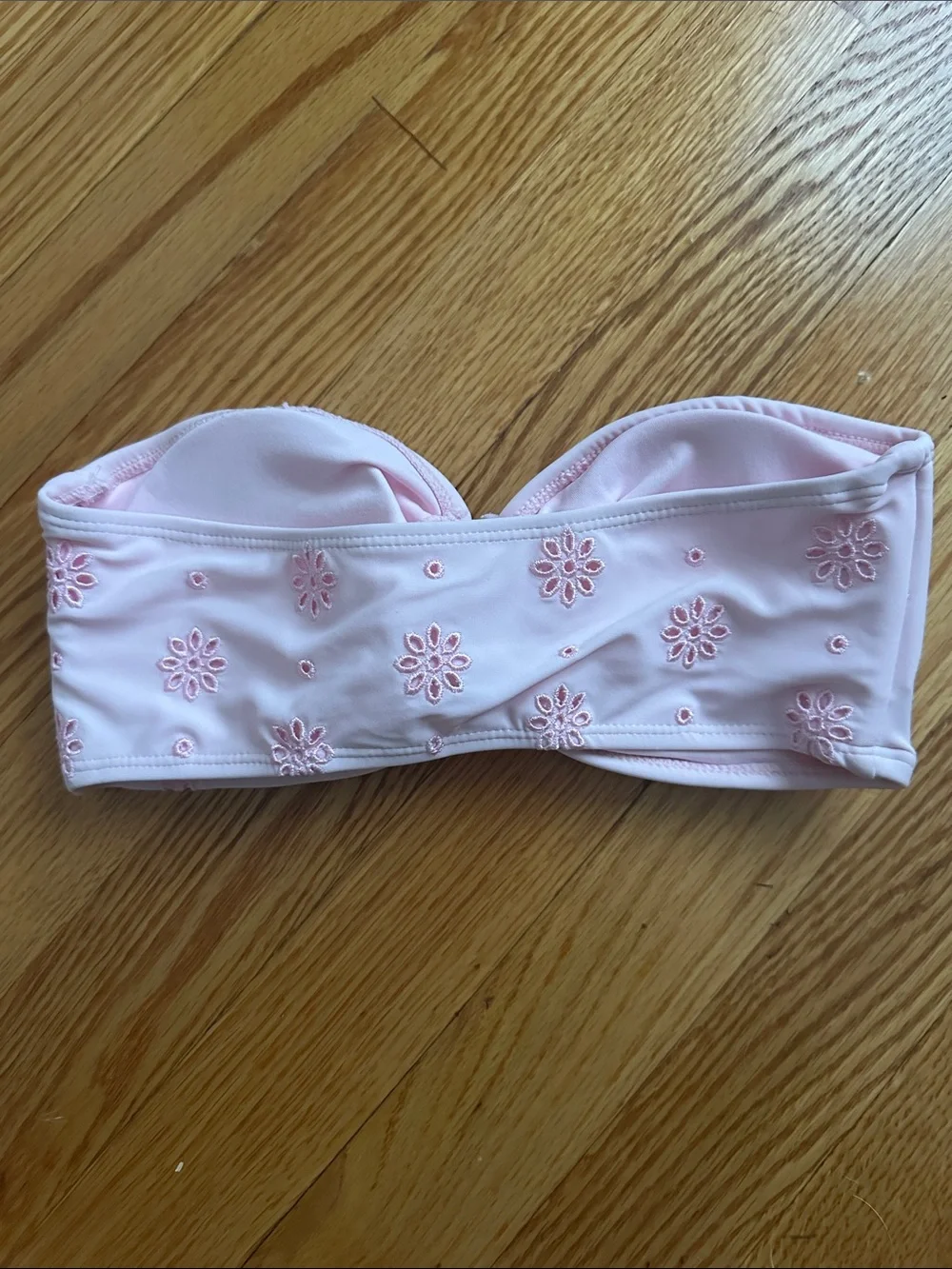 Kids Light Pink Bandeau Swim Top with Floral Eyelet Ring